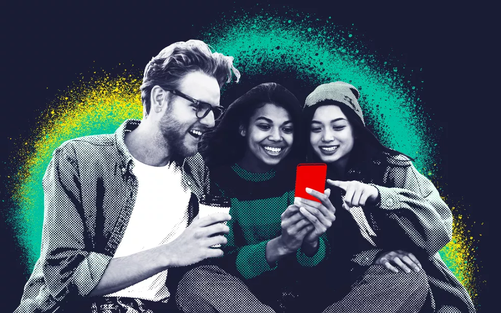 friends looking at phone