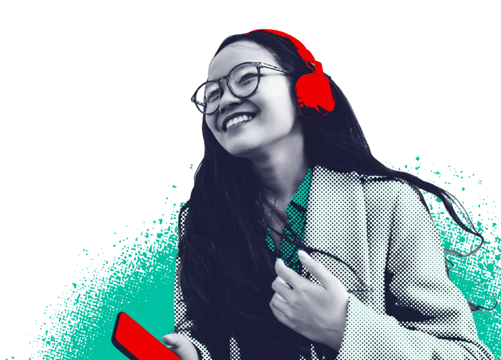 Woman listening to music on her phone
